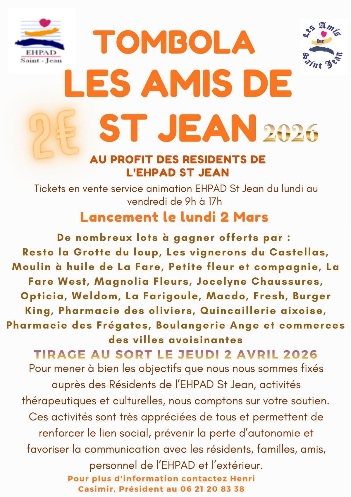 Participez à la tombola organisée au profit des résidents de l'Ehpad Saint Jean !