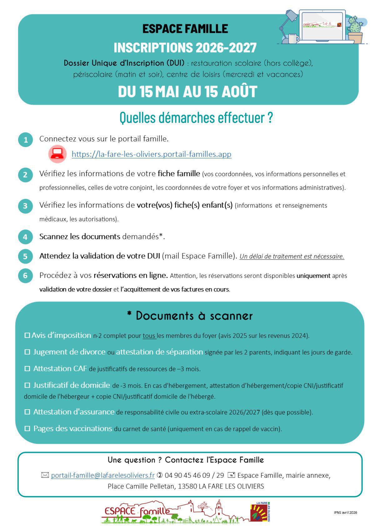 Périscolaire, restauration scolaire et vacances - les inscriptions pour l'année 2026-2027 sont ouvertes
