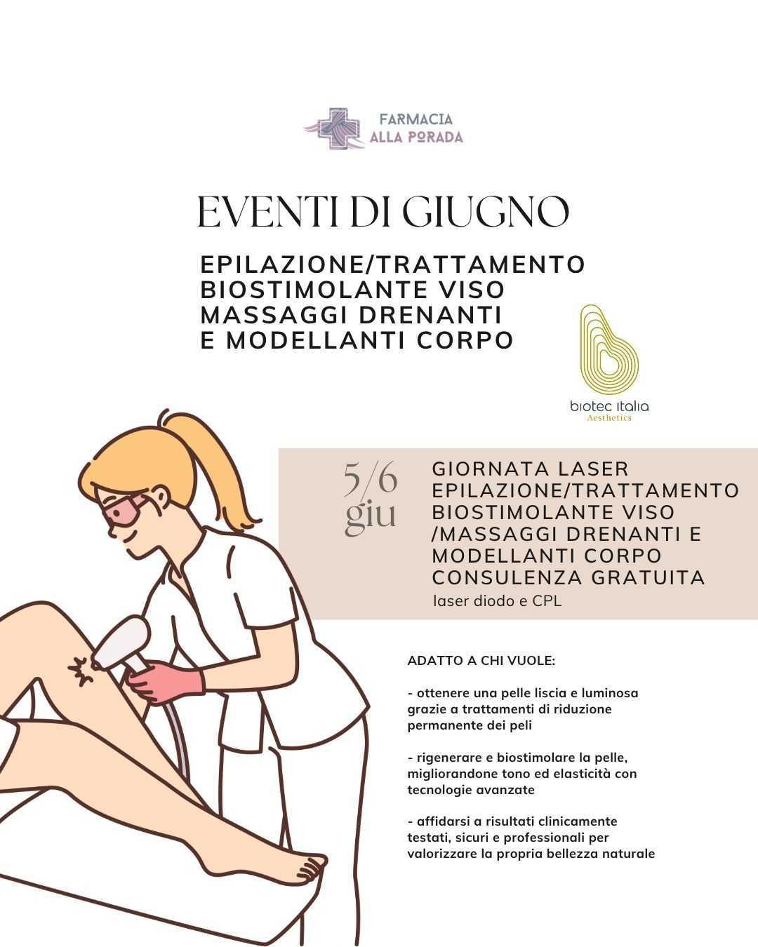 Giornata Laser epilazione/trattamento biostimolante viso /massaggi drenanti e modellanti corpo Giornata Laser epilazione/trattamento biostimolante viso /massaggi drenanti e modellanti corpo
