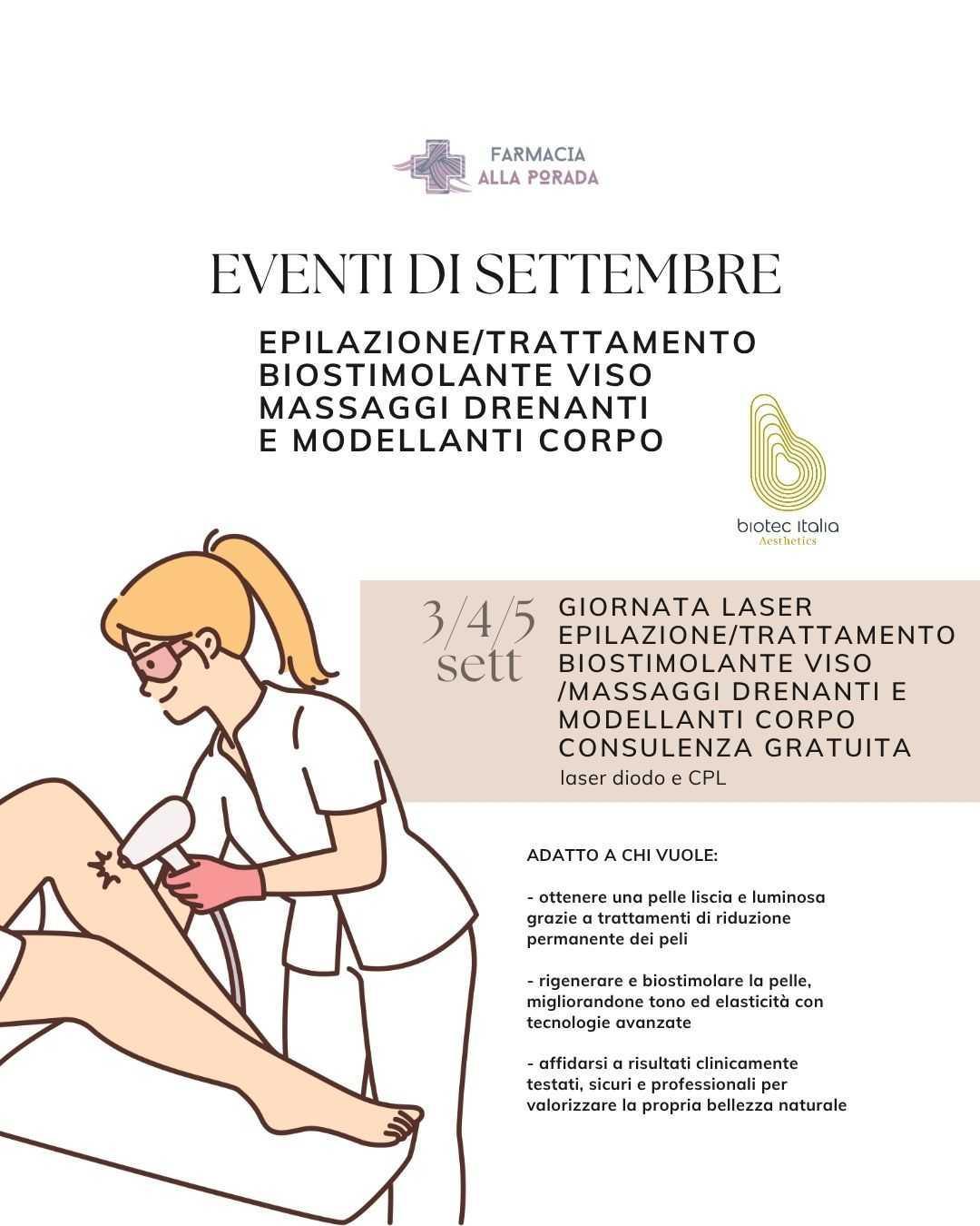Giornata Laser epilazione/trattamento biostimolante viso /massaggi drenanti e modellanti corpo