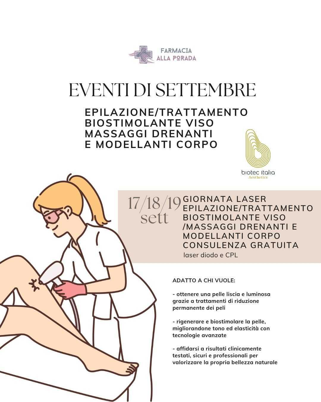 Giornata Laser epilazione/trattamento biostimolante viso /massaggi drenanti e modellanti corpo