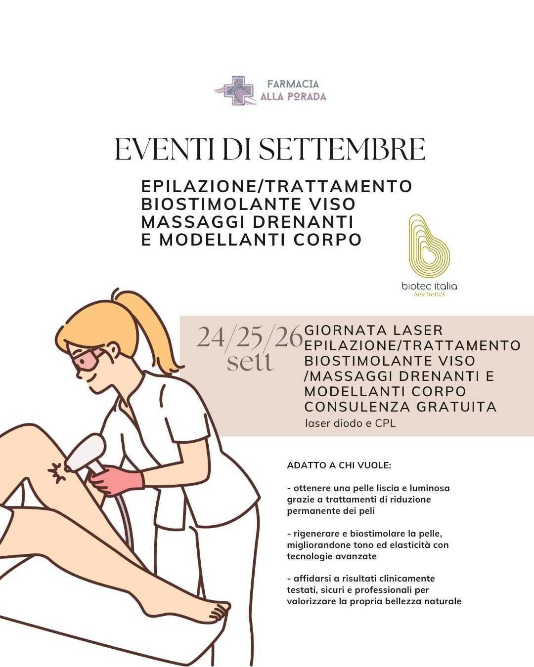 Giornata Laser epilazione/trattamento biostimolante viso /massaggi drenanti e modellanti corpo