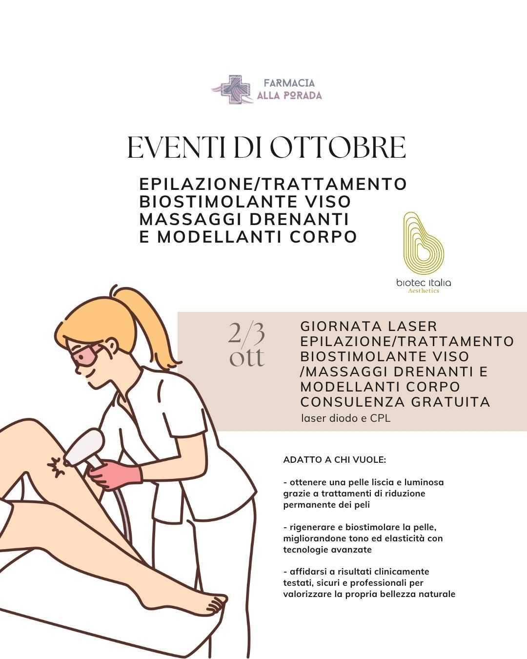Giornata Laser epilazione/trattamento biostimolante viso /massaggi drenanti e modellanti corpo