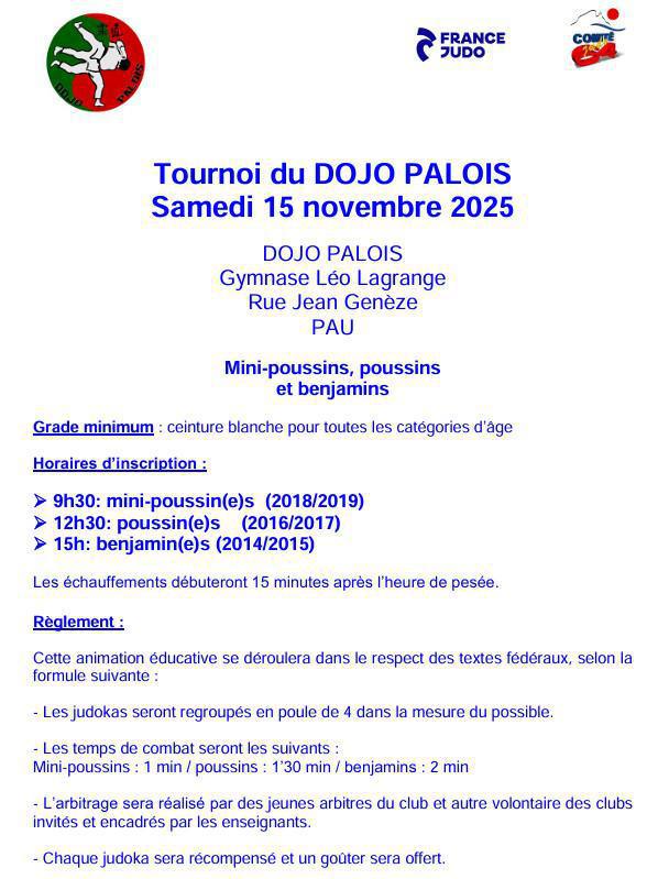 Tournoi du DOJO PALOIS - 15/11/25 Tournoi du DOJO PALOIS - 15/11/25