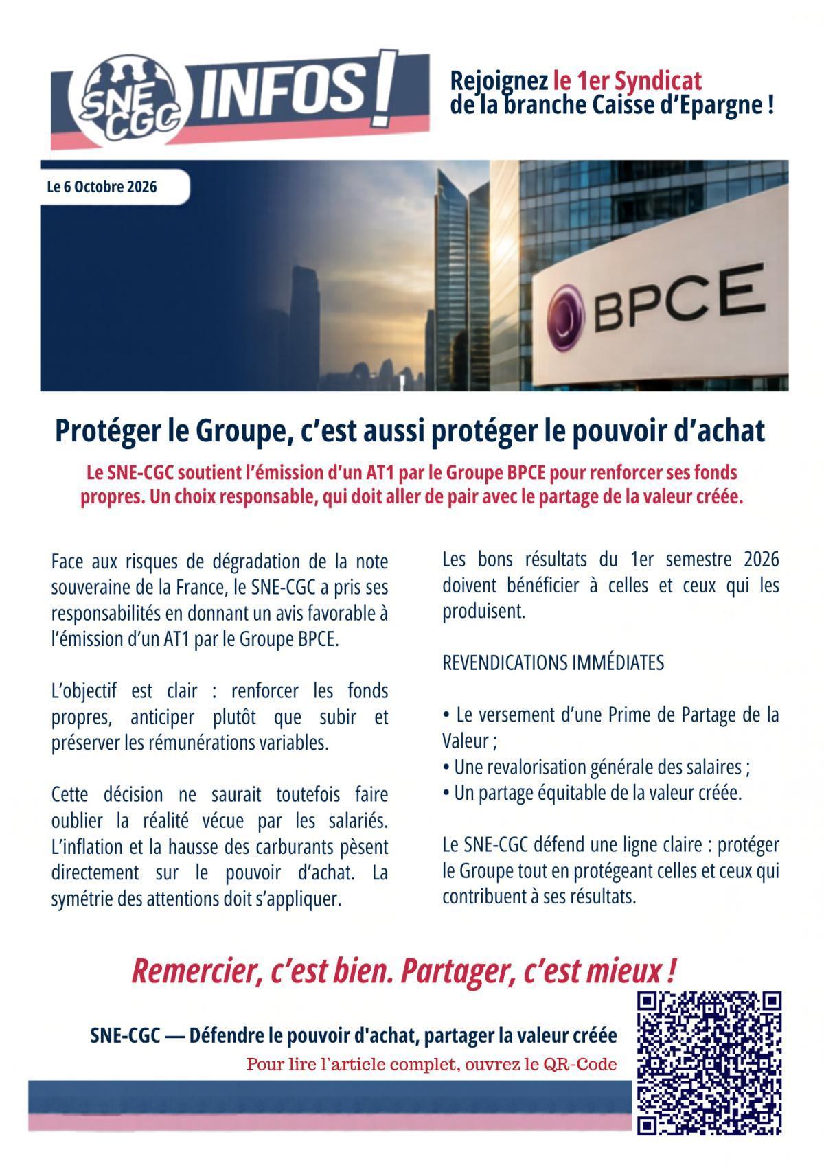 La protection du Groupe doit aussi passer par une protection du pouvoir d’achat des salariés des Caisses d’Épargne 