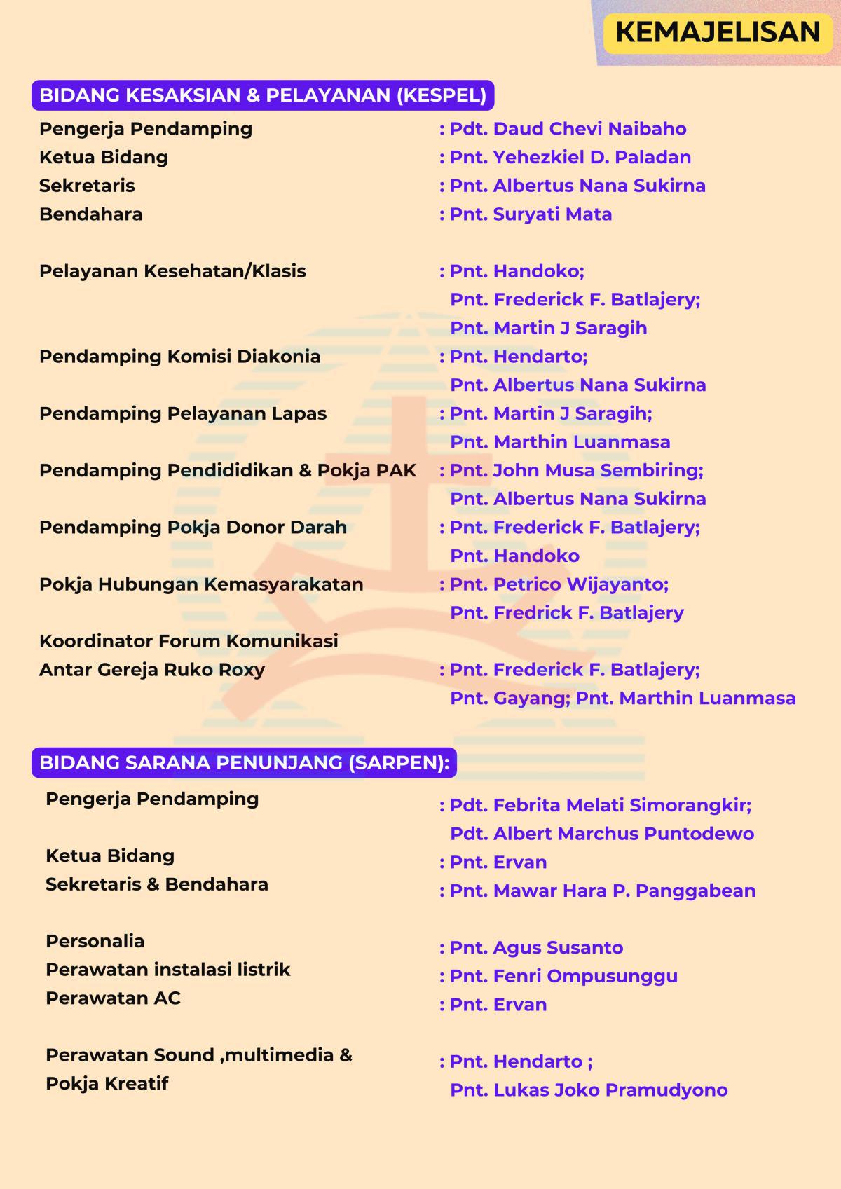 SUSUNAN MAJELIS JEMAAT GKI CIKARANG