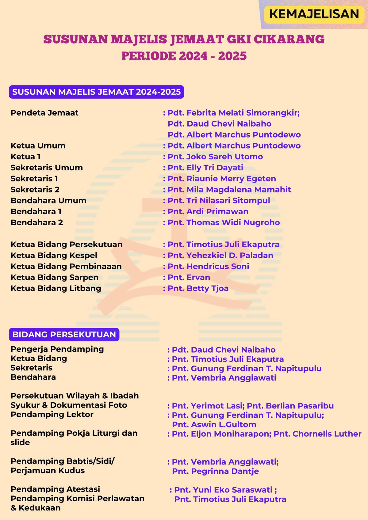 SUSUNAN MAJELIS JEMAAT GKI CIKARANG