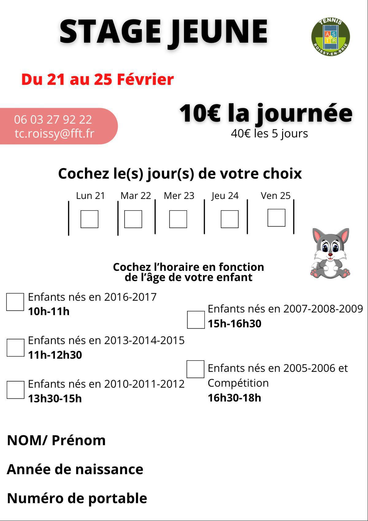 Stage Jeunes Février 