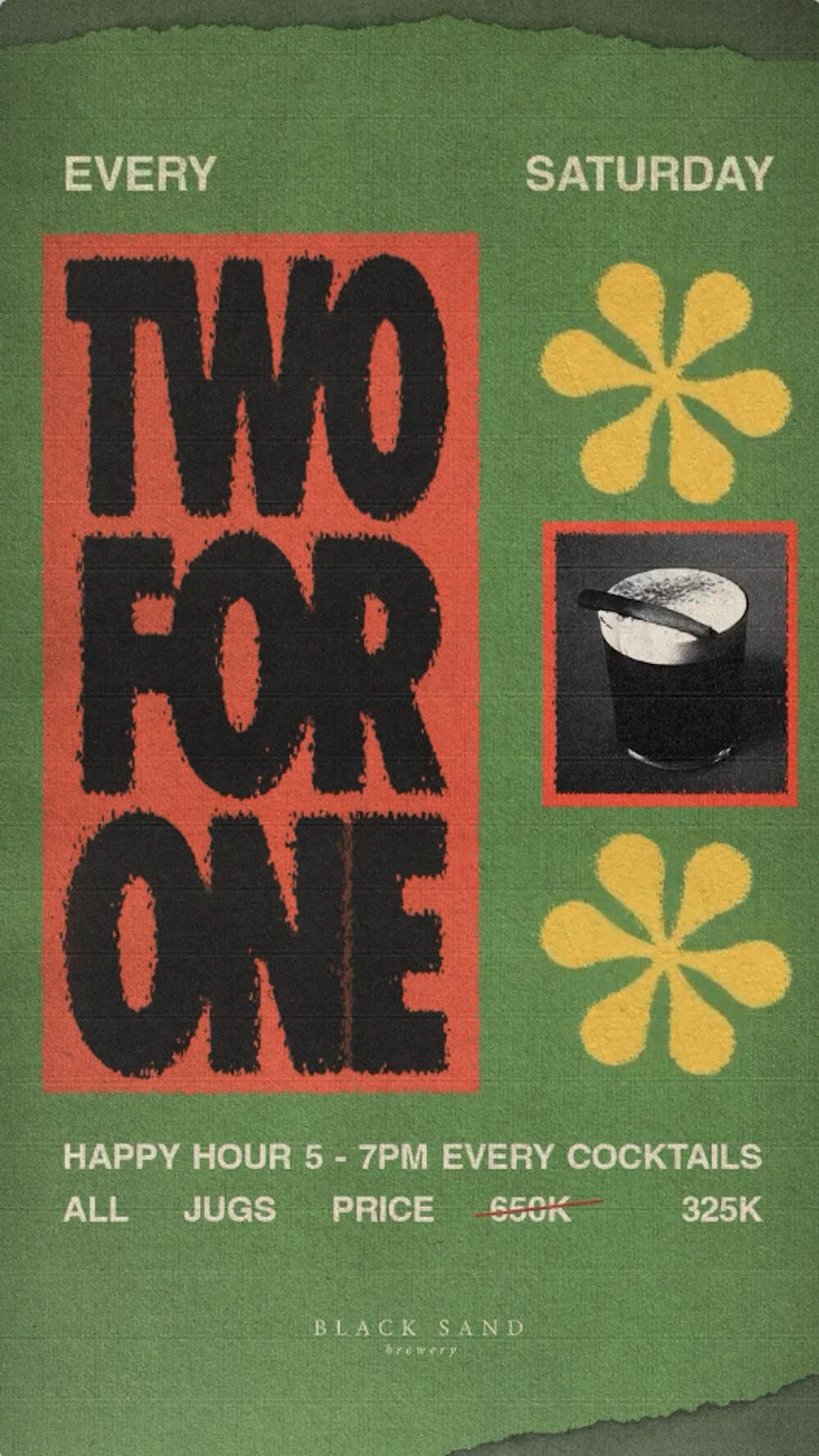 2-4-1 Cocktails at Black Sand Brewery Saturday Happy Hours 5-7pm