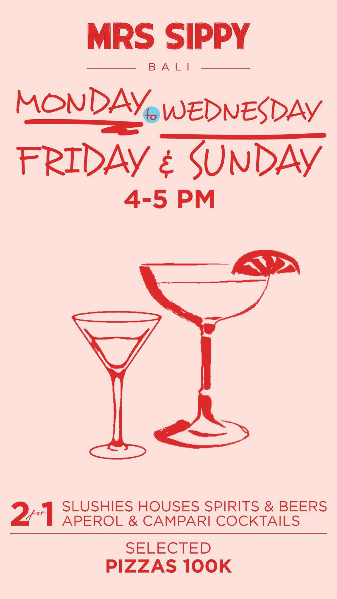Wednesday Happy Hour at Mrs Sippy Bali, 4-5pm