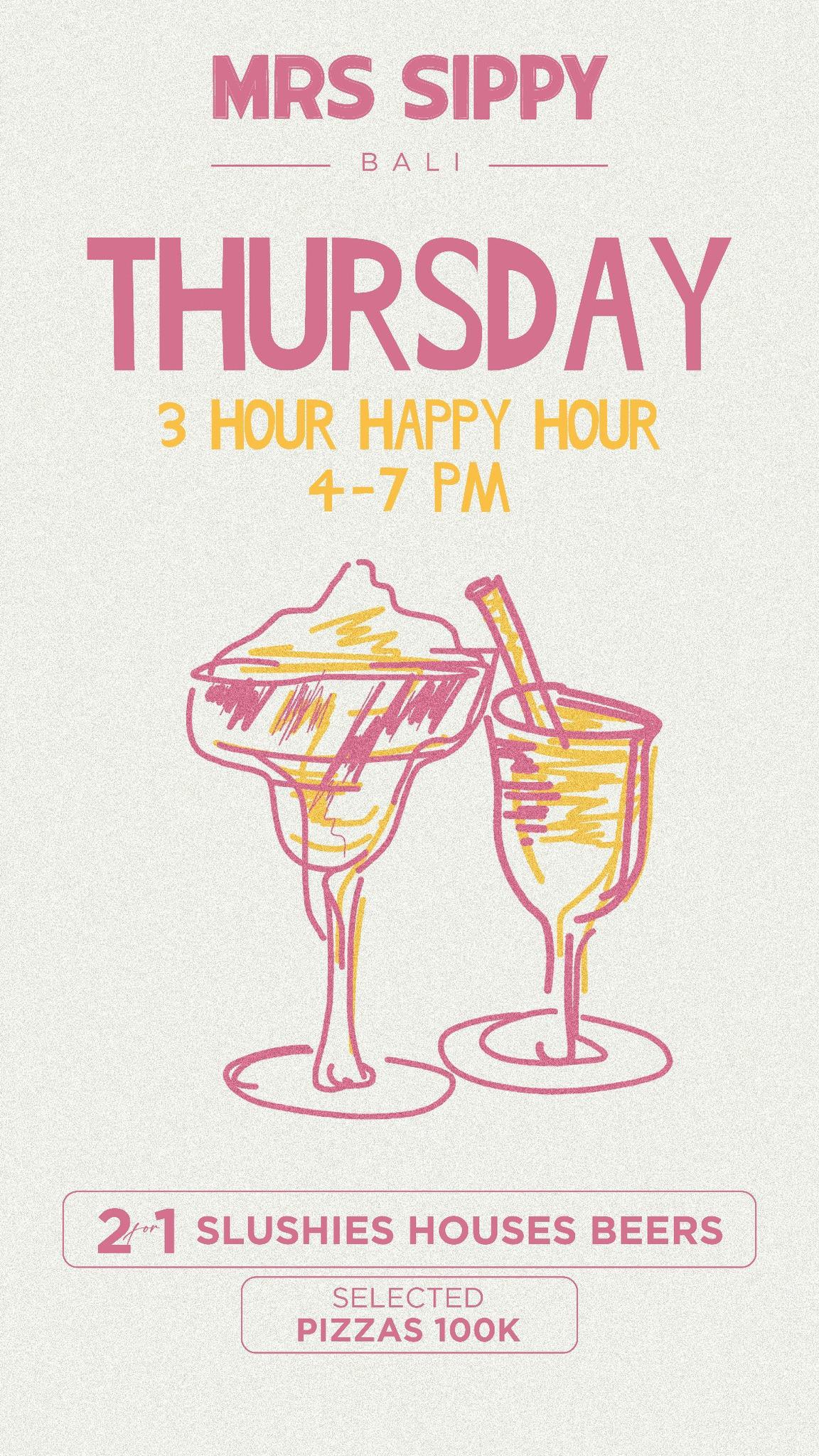 Thursday Happy Hour at Mrs Sippy Bali, 4-7pm