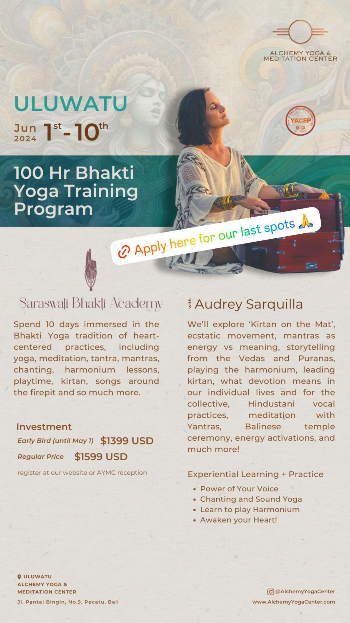 100 Hr Bhakti Yoga Training Program at Alchemy Yoga & Meditation Center Uluwatu
