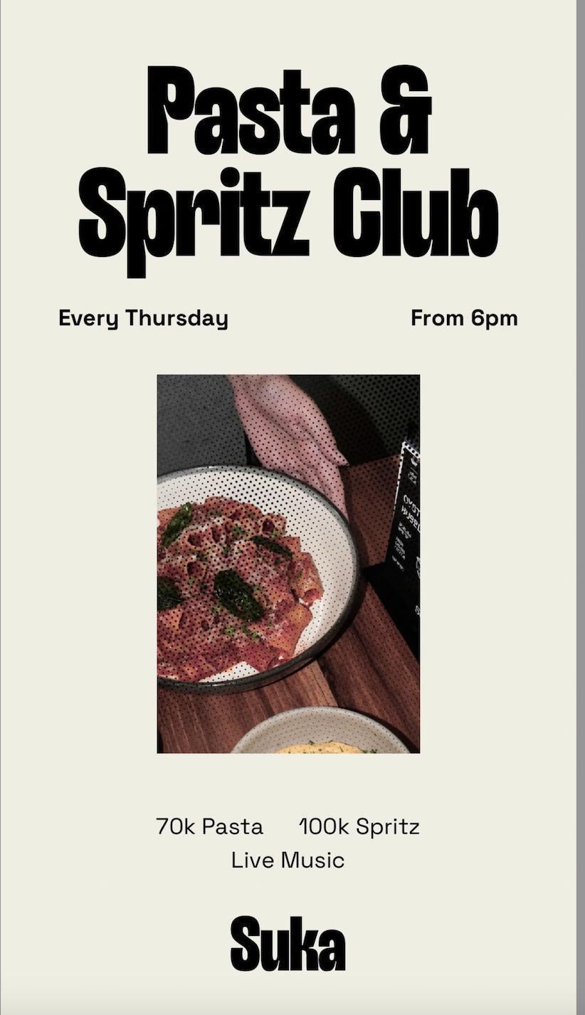 Pasta & Spritz club at Suka Espresso 
