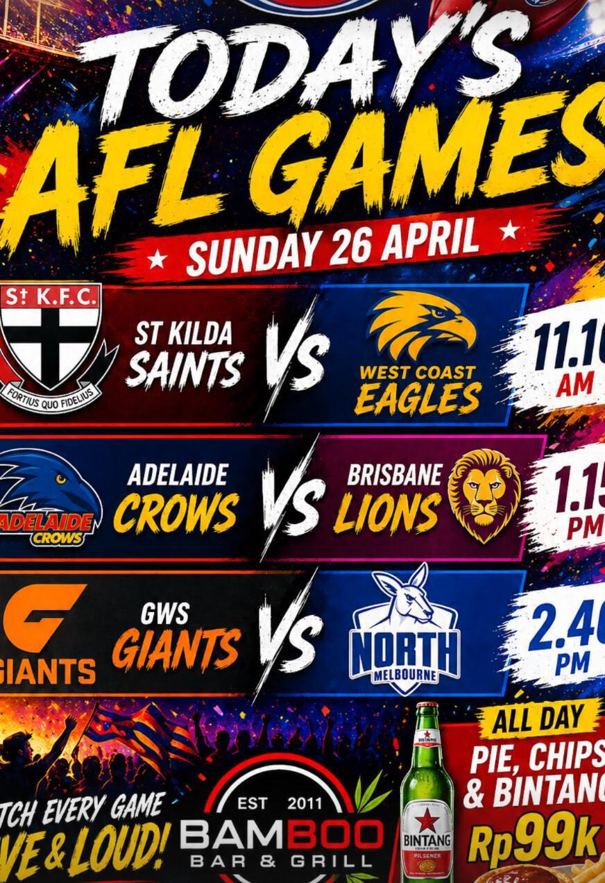 Live sport at Bamboo Bar & Grill Kuta Bali 