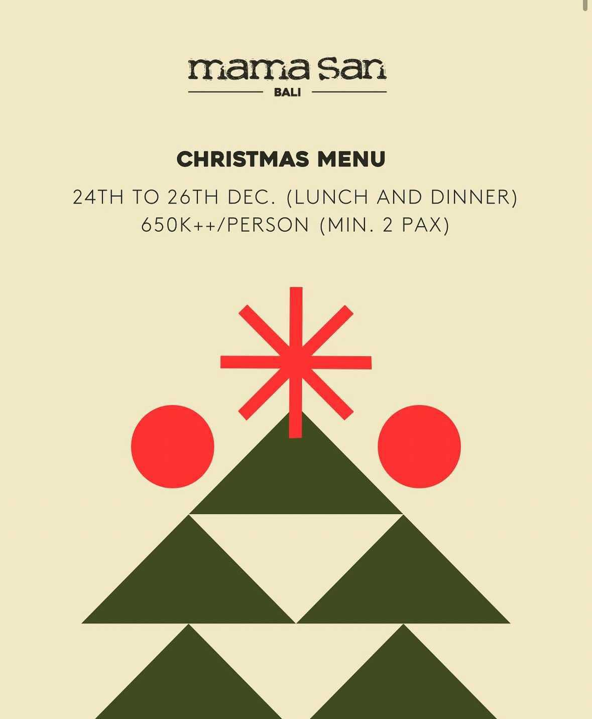 Christmas Menu at Mama San Bali