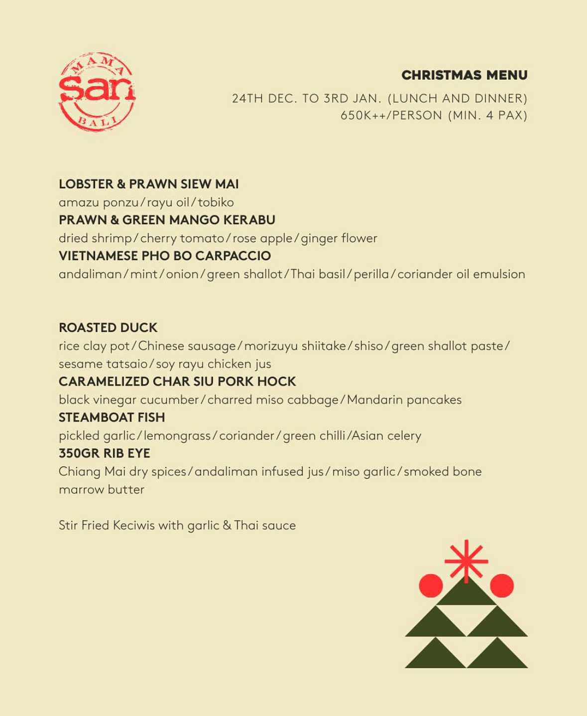 Christmas Menu at Mama San Bali