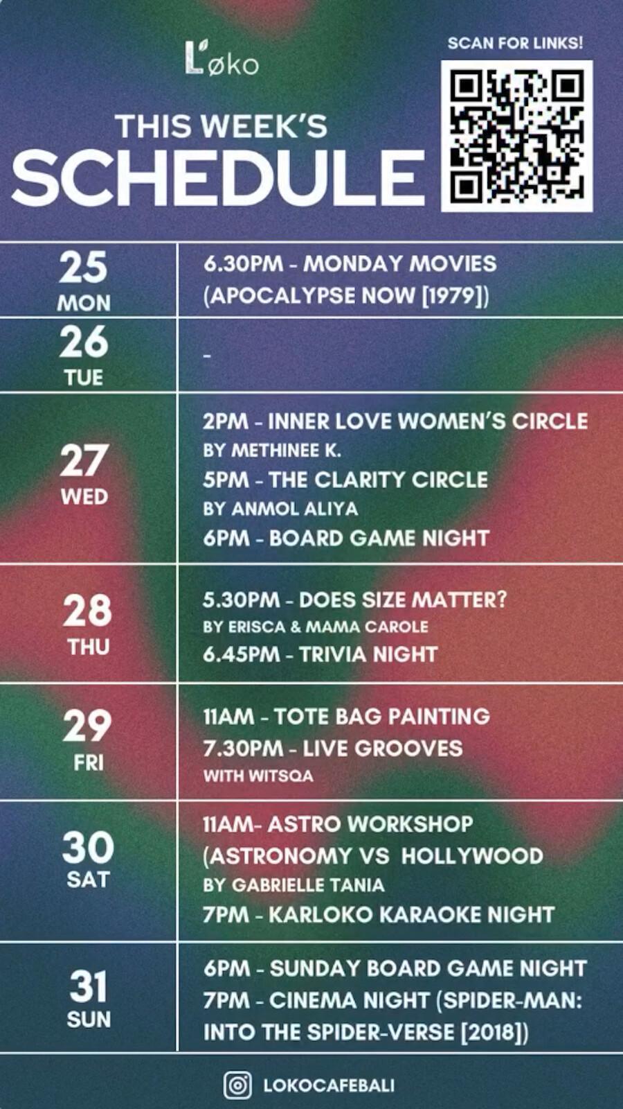 Weekly Events at Loko Cafe Bali