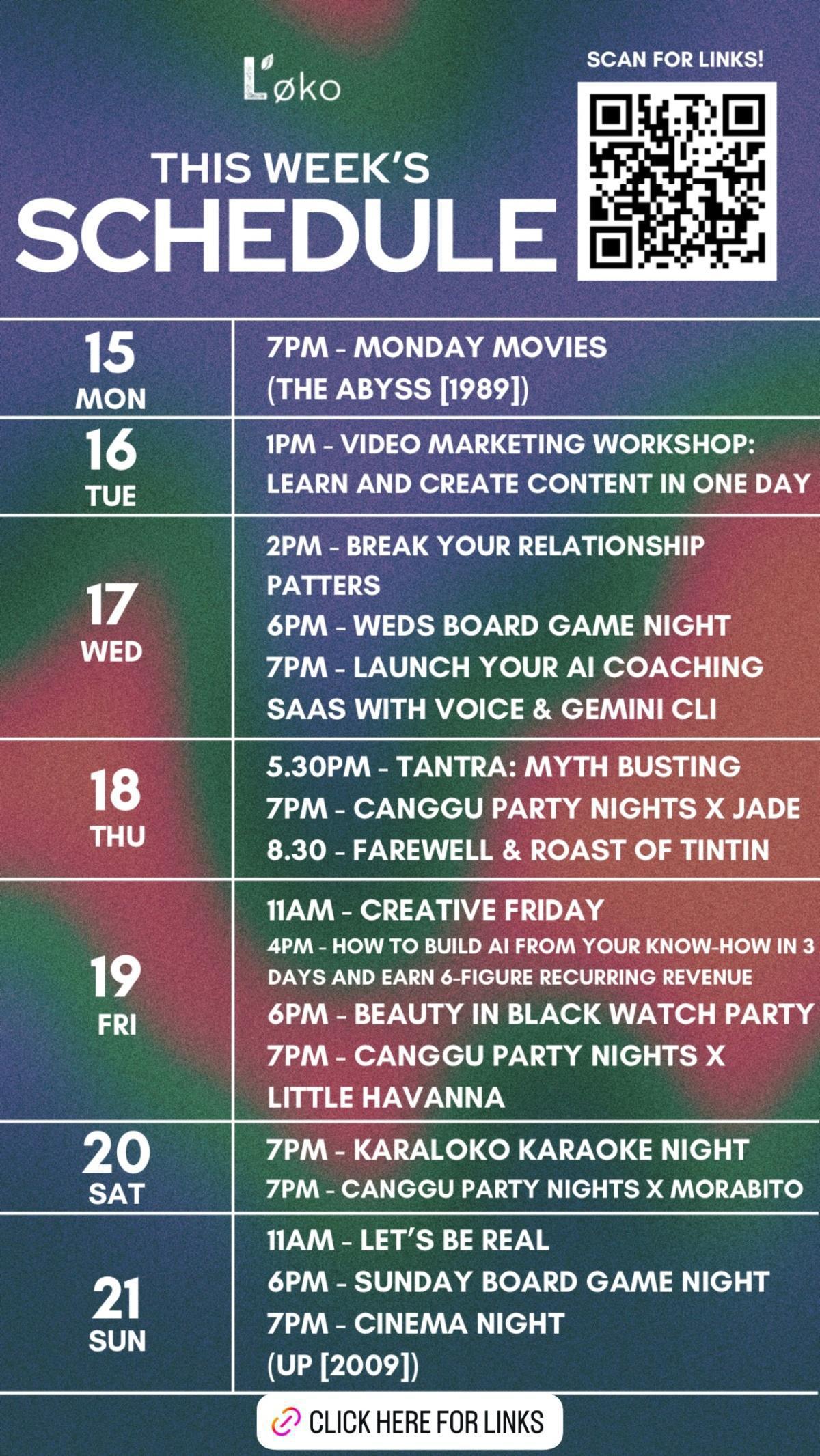Weekly Events at Loko Cafe Bali