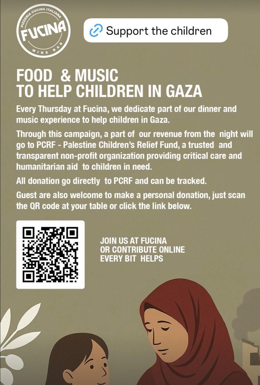 Food & Music to help children in Gaza at Fucina Bali