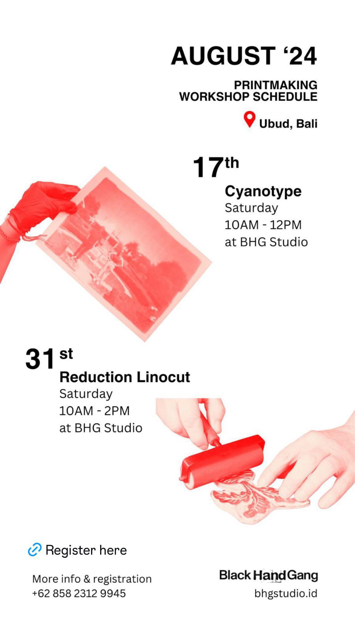 August workshop schedule at Black Hand Gang ID