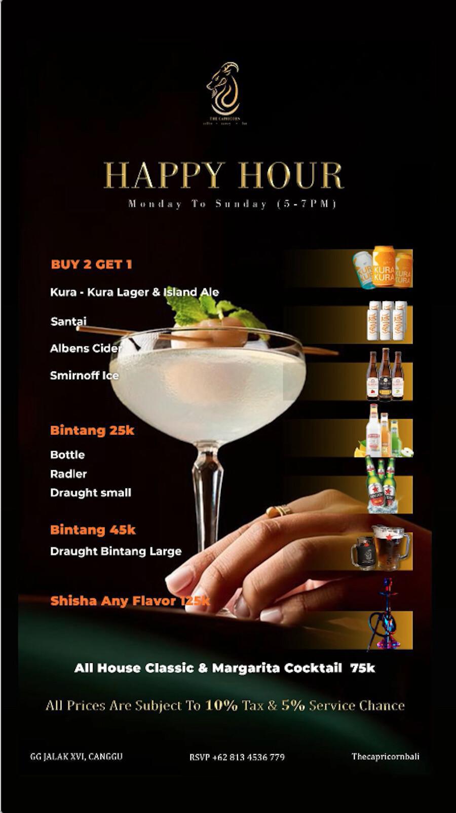 Happy Hours at The Capricorn Bali, daily 5-7pm