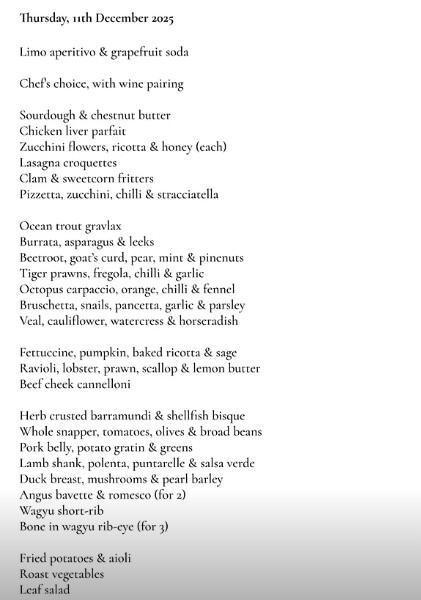 Wednesday Menu at Luma Bali