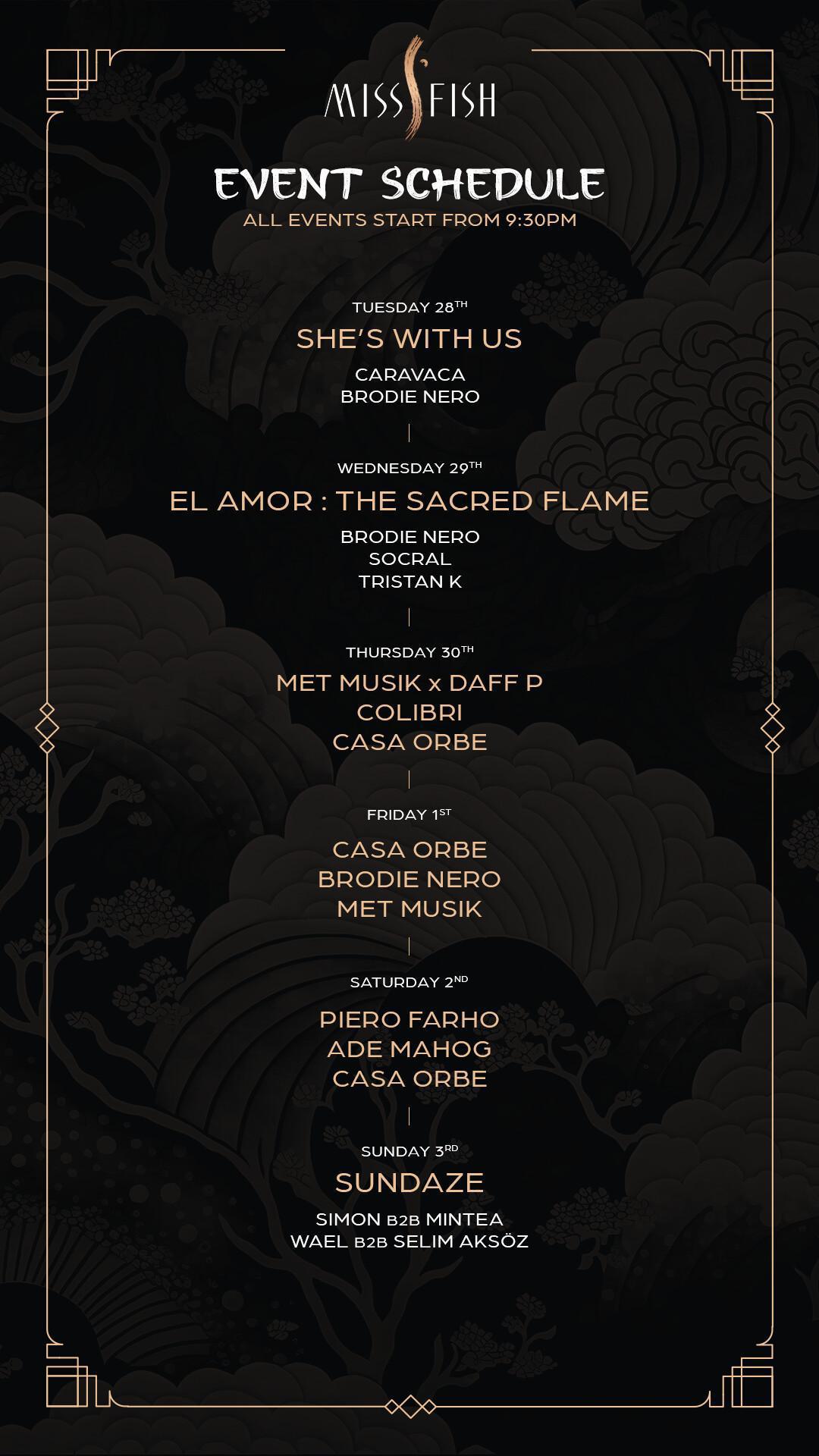 Event Schedule at Miss Fish Bali
