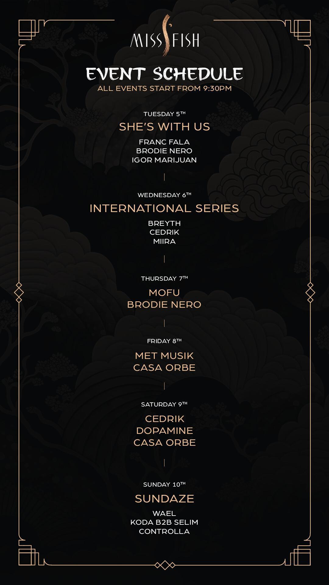 Event Schedule at Miss Fish Bali
