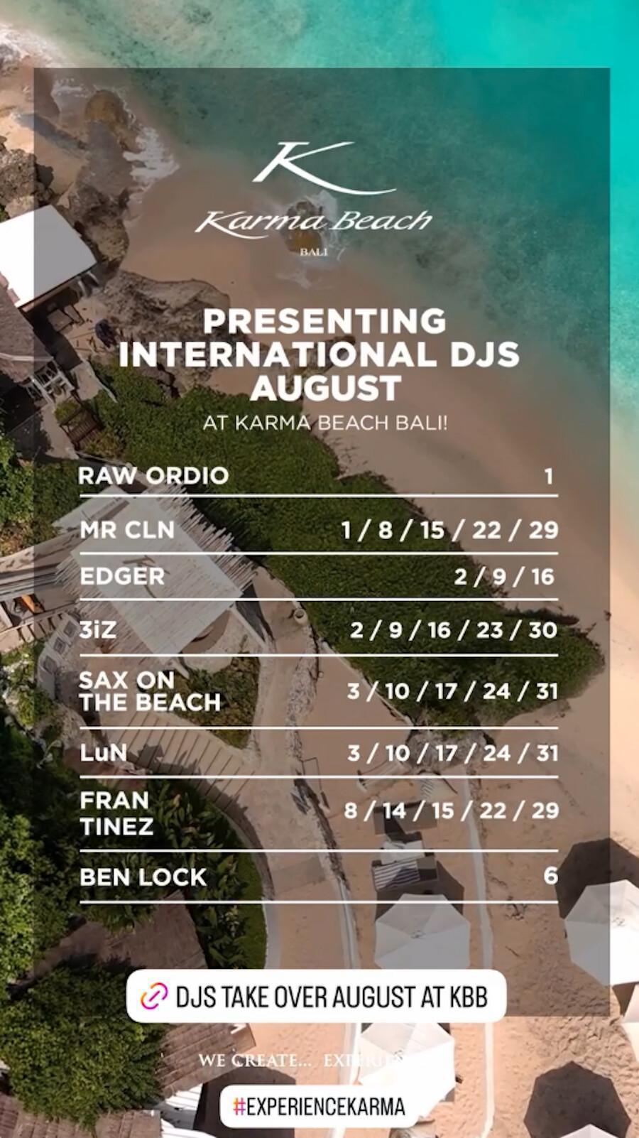 August DJ's at Karma Beach Bali
