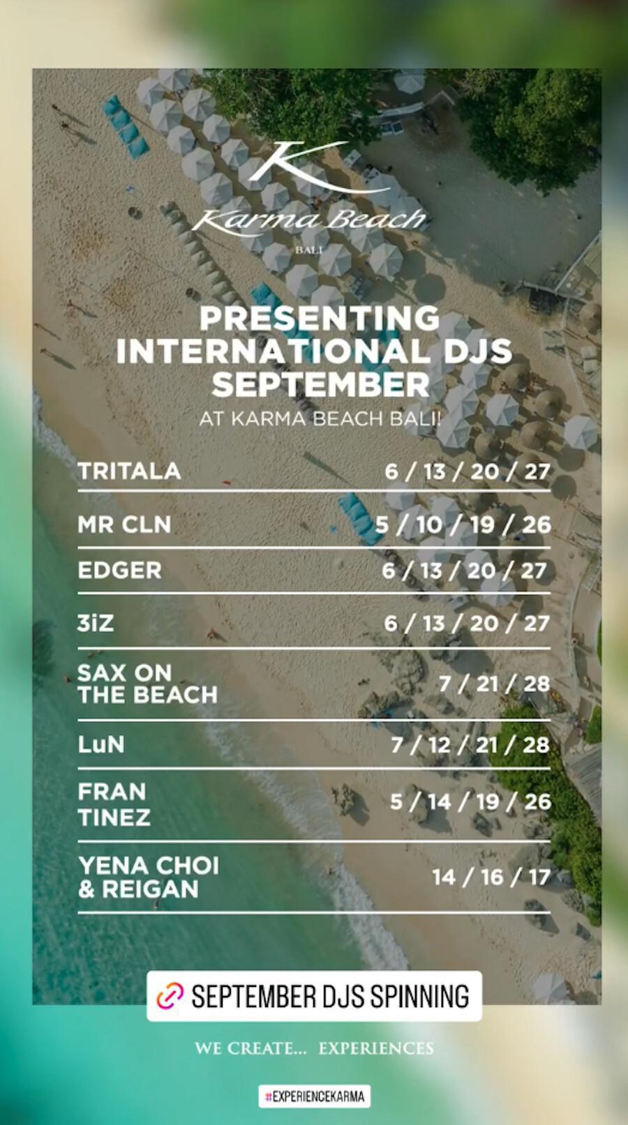 September DJ's at Karma Beach Bali
