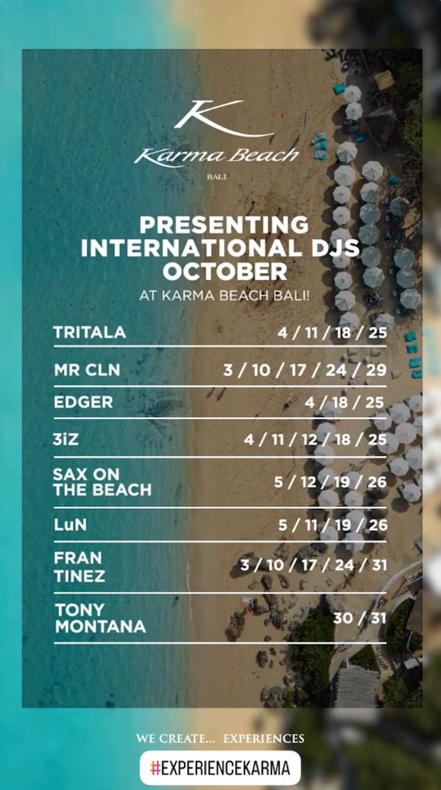 October DJ's at Karma Beach Bali