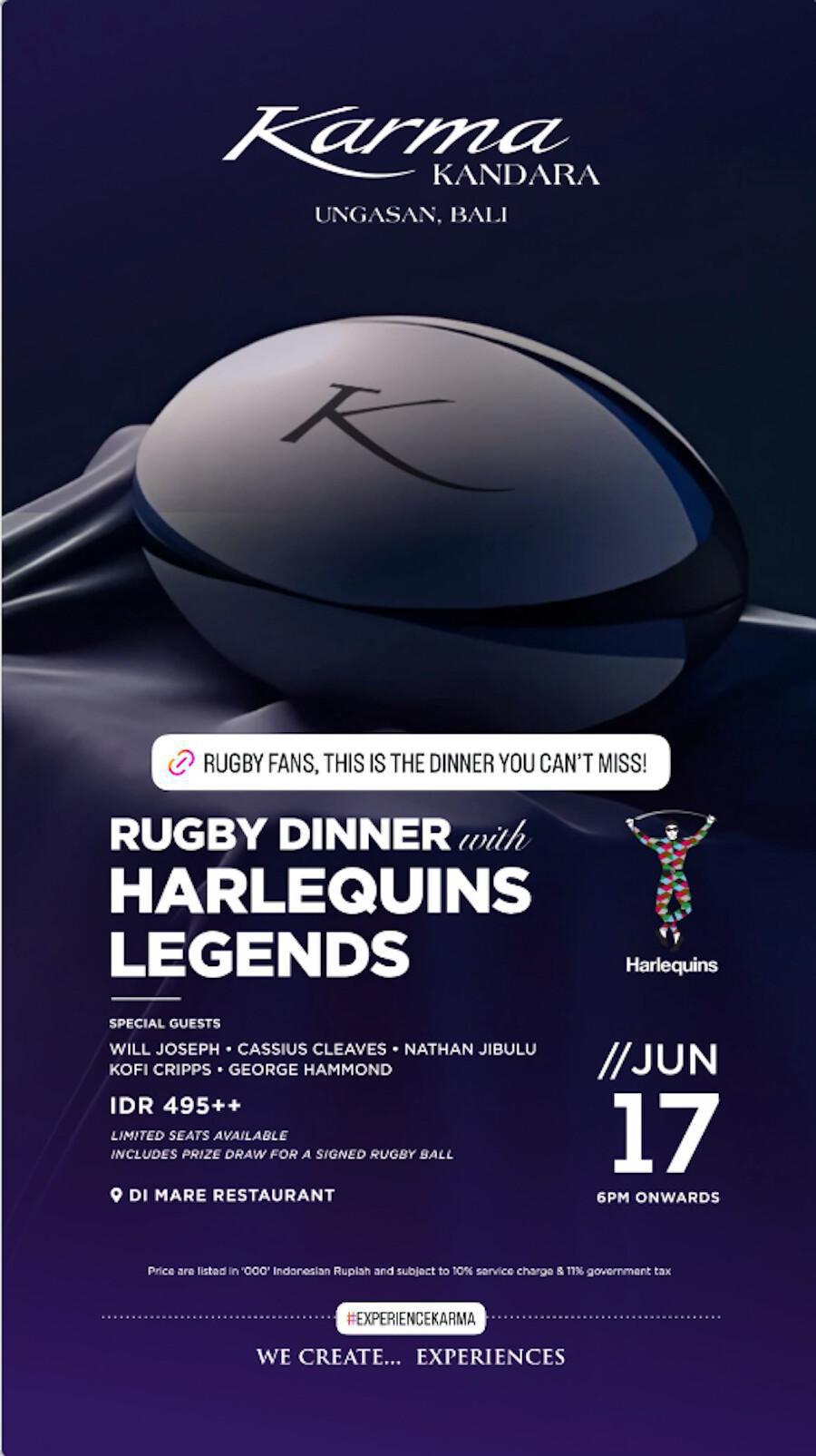 Rugby Dinner with Harlequins Legends at Karma Kandara Bali