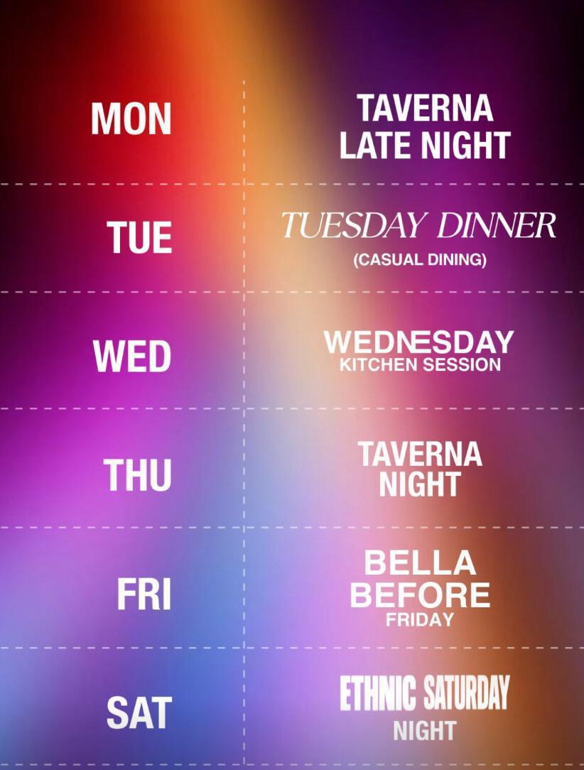 Weekly Schedule at BELLA Canggu