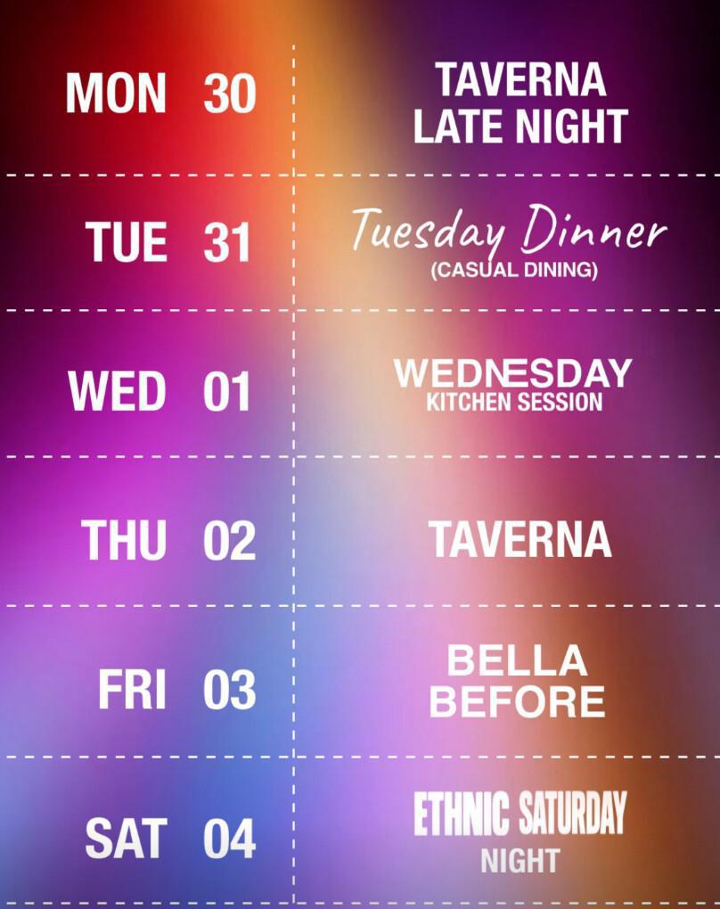 Weekly Schedule at BELLA Canggu