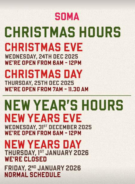 Christmas dinner and NYE at Soma Fight Club