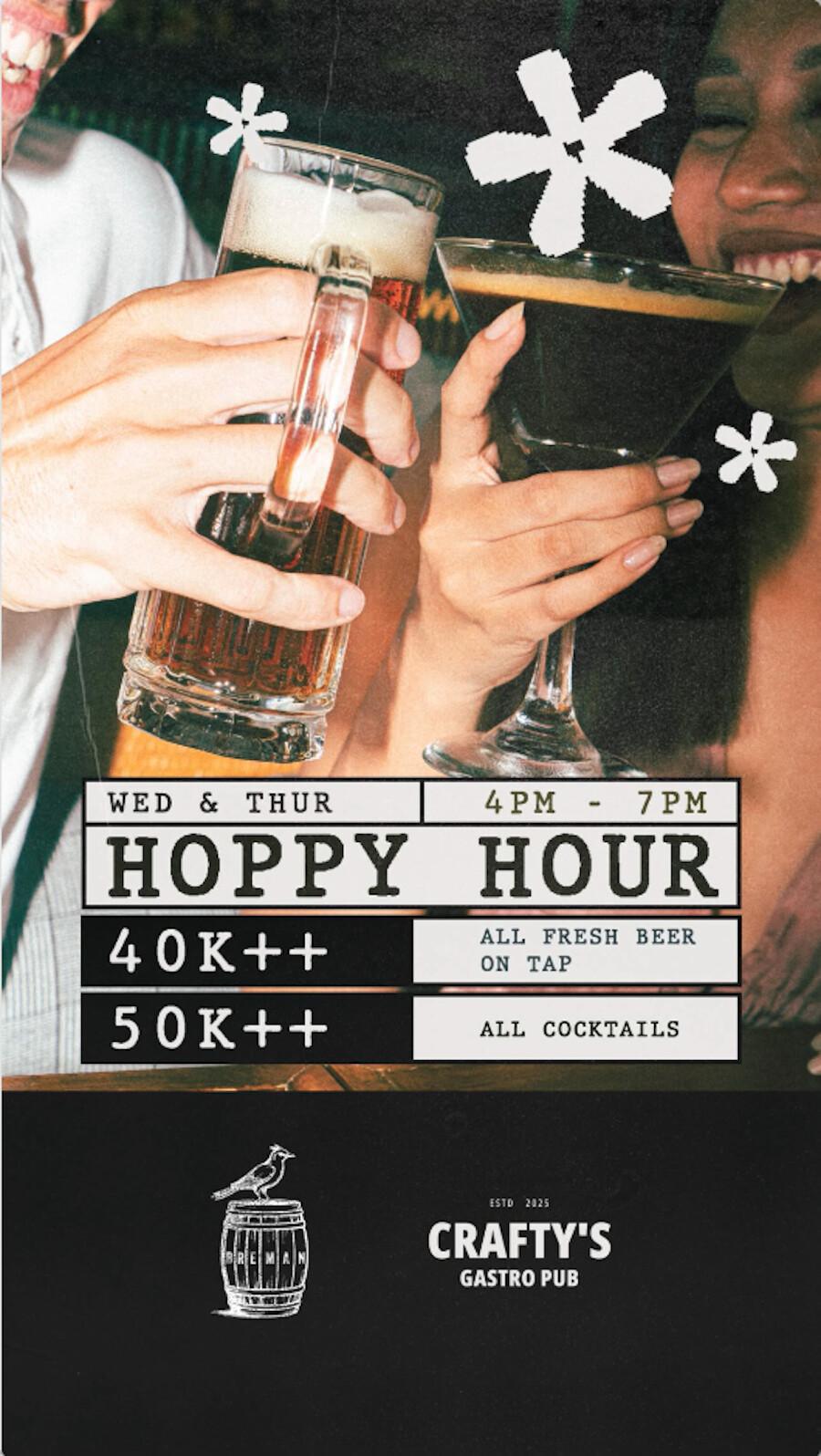 Happy Hour at Crafty's Gastro Pub Weds-Thur 4-7pm
