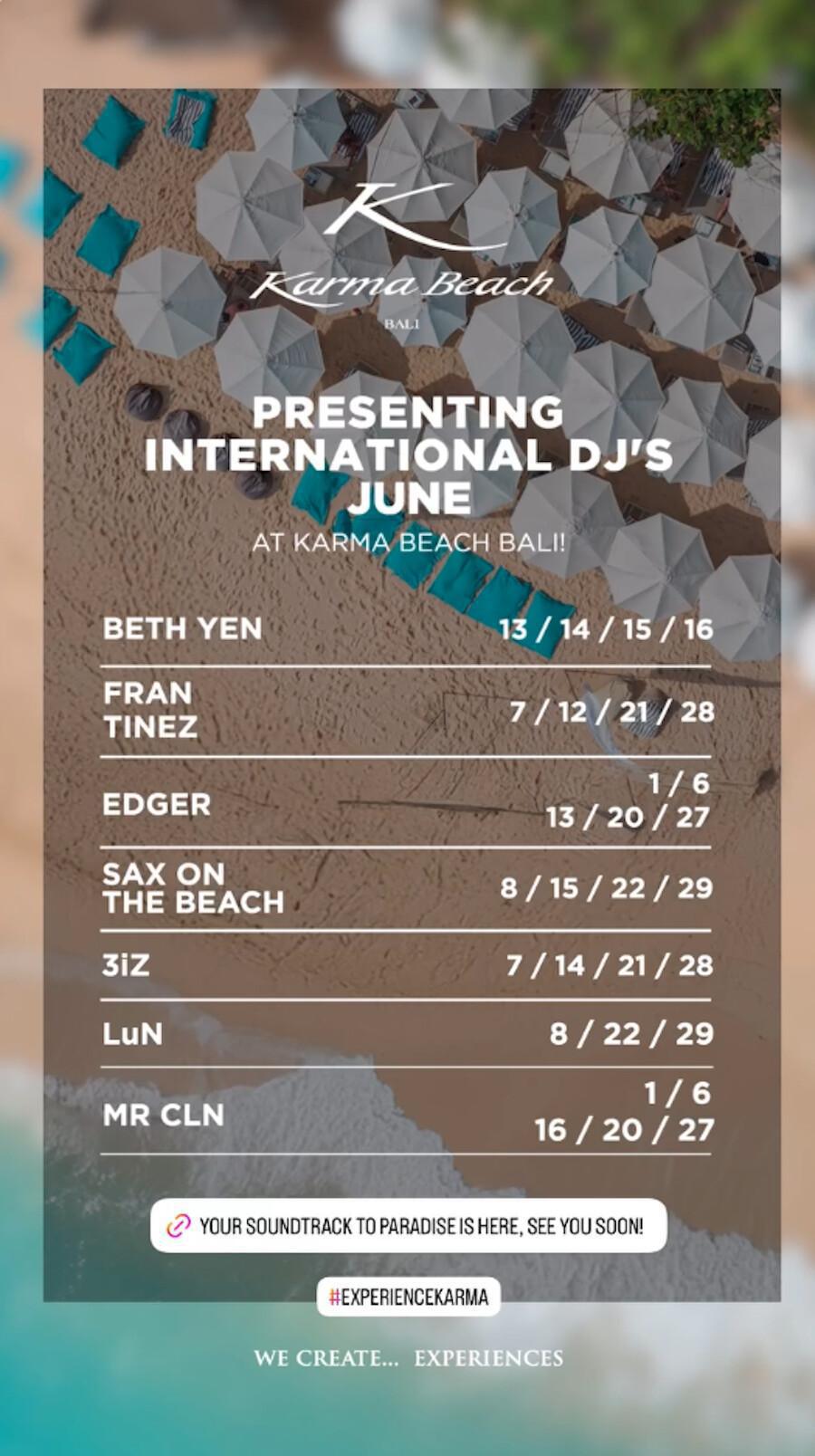 International DJ's June at Karma Beach Club