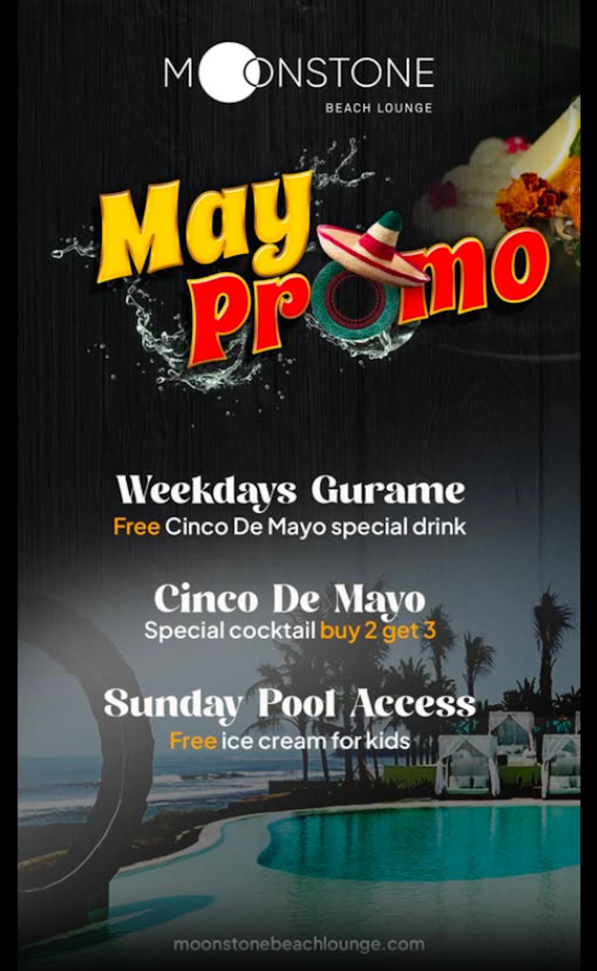 May promo at Moonstone Beach Lounge