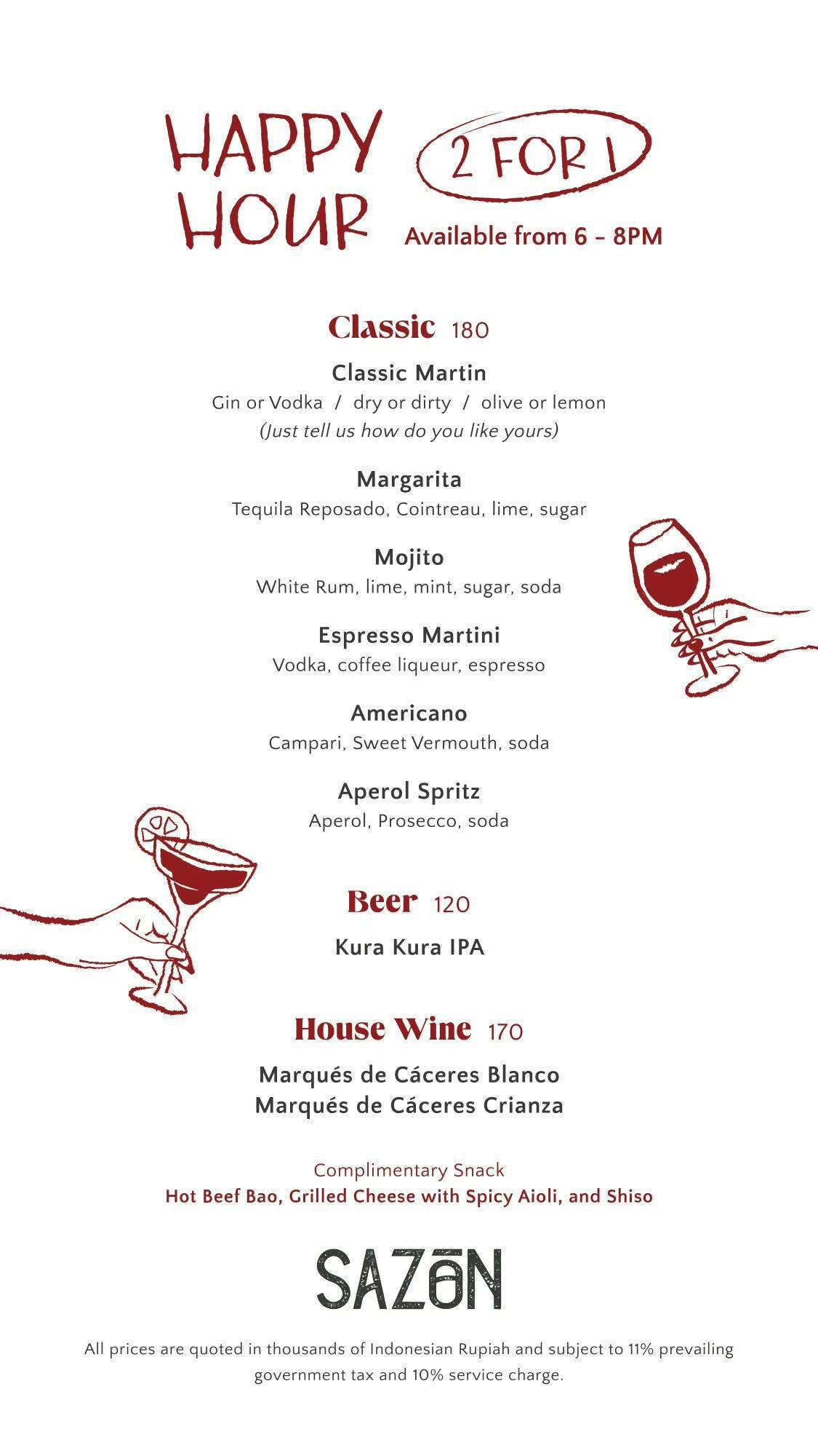 Happy Hour at Sazón Bali, 6-8pm daily