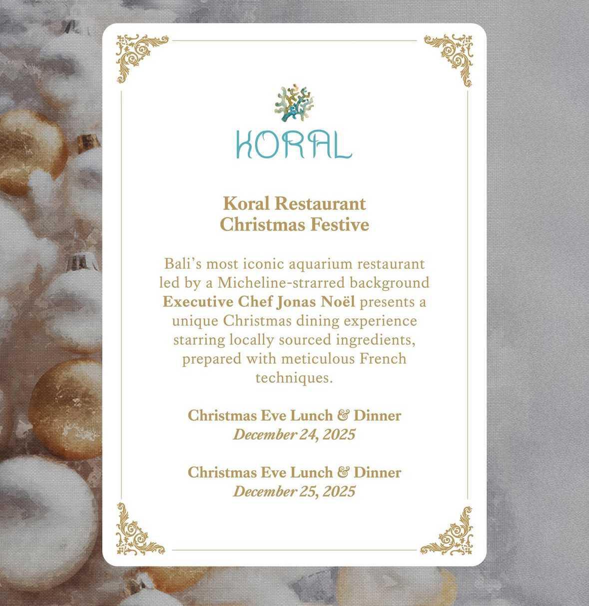  Christmas DINNER/LUNCH at KORAL BALI