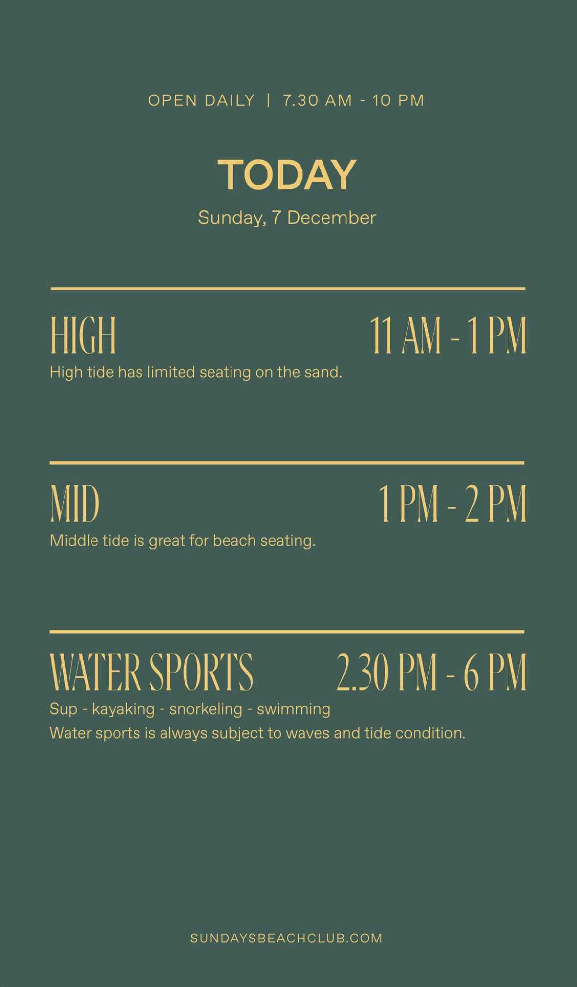 TODAY at Sundays Beach Club