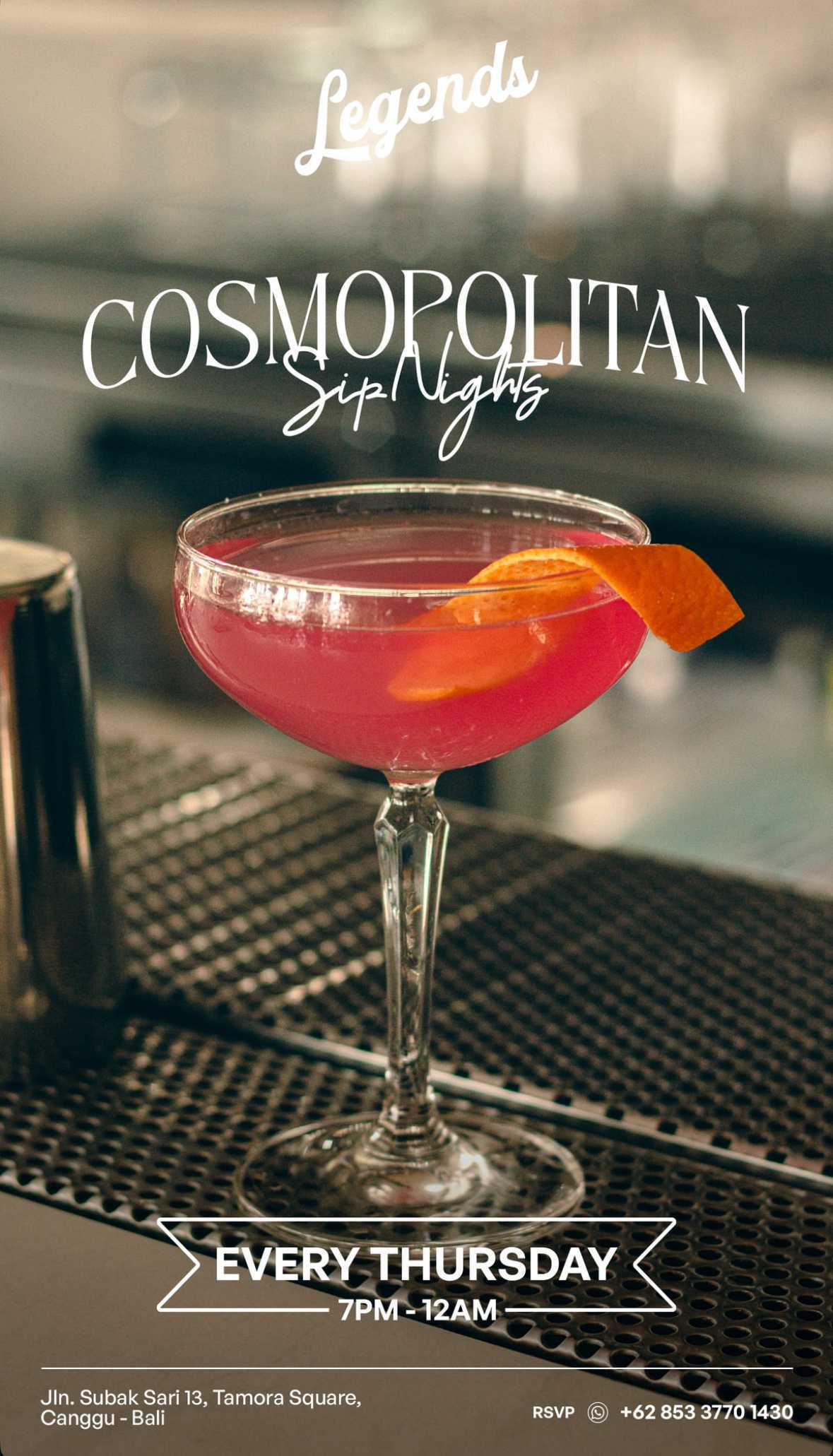 Cosmopolitan Sip Night at Legends Bistro Bali