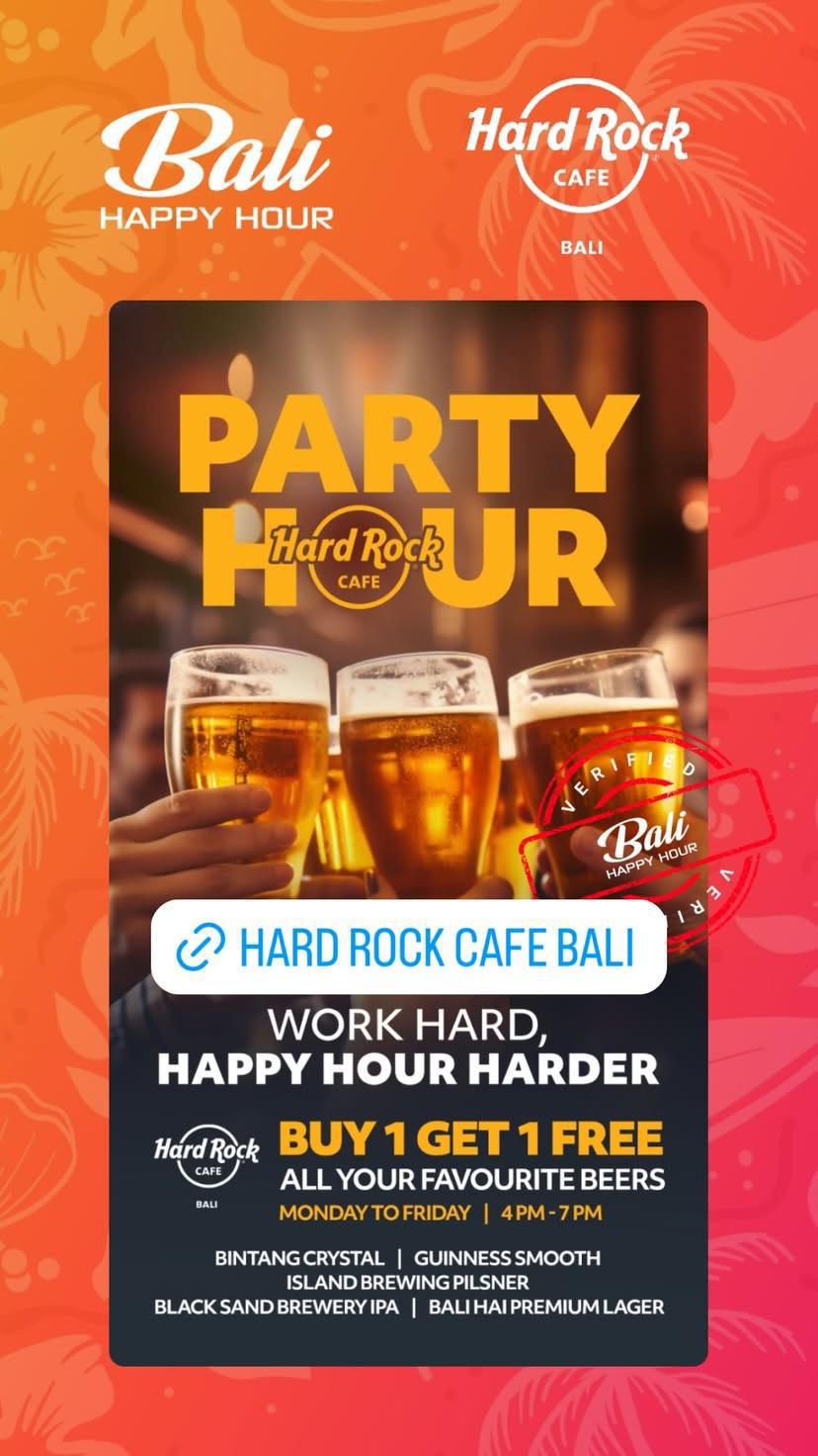 Party Hour Happy Hour at Hard Rock Cafe 4-7pm daily