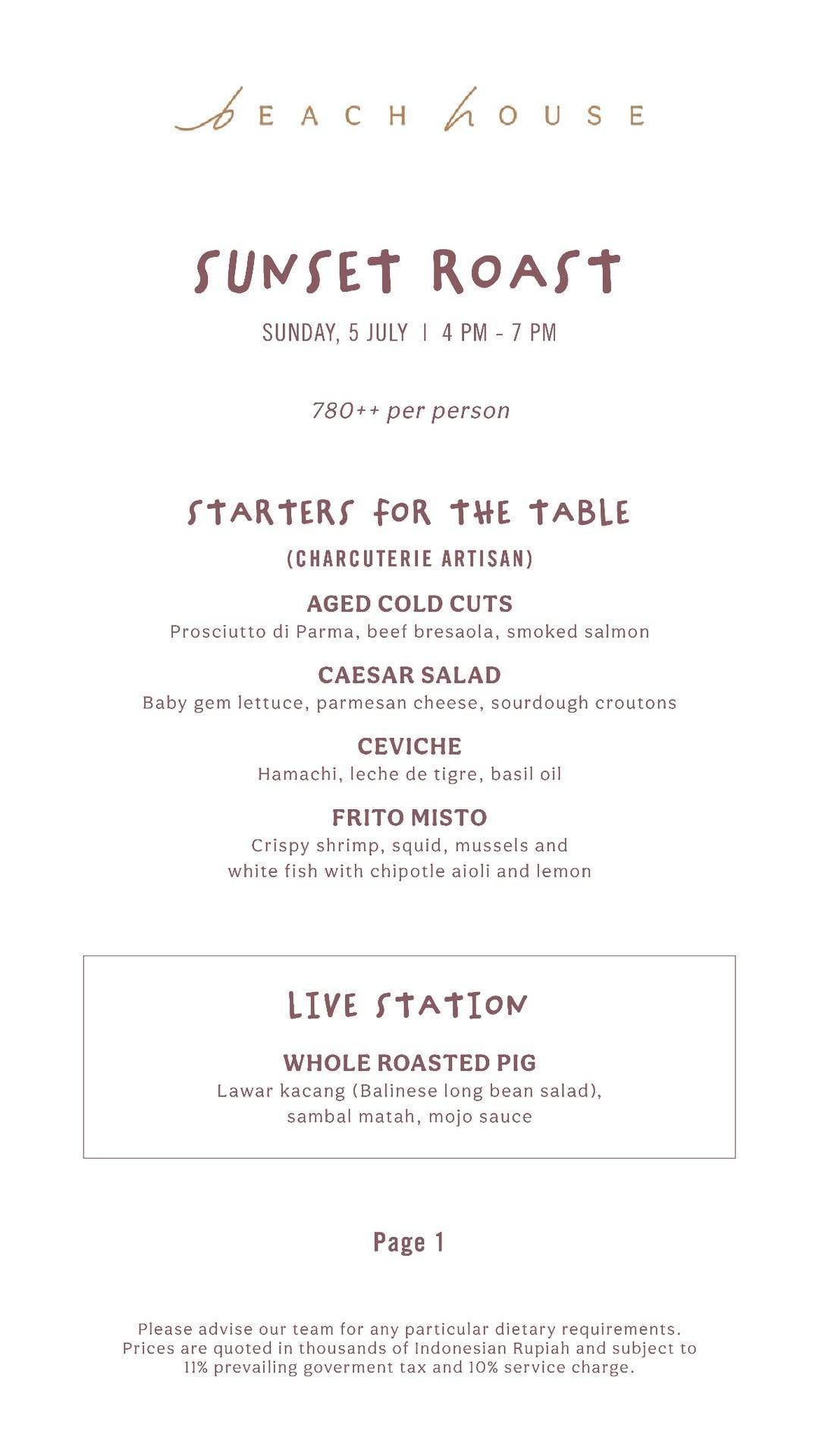 Sunset Roast at Beach House Canggu