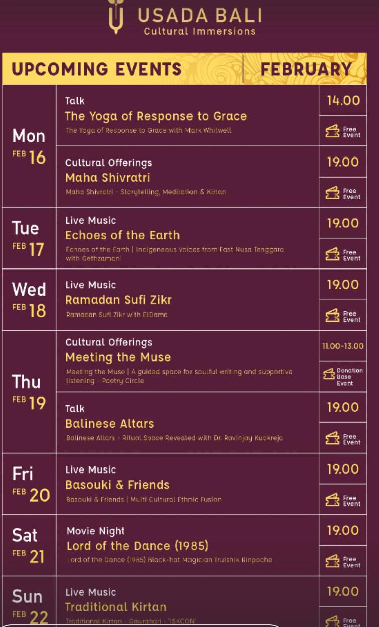 Event Schedule at Usada 