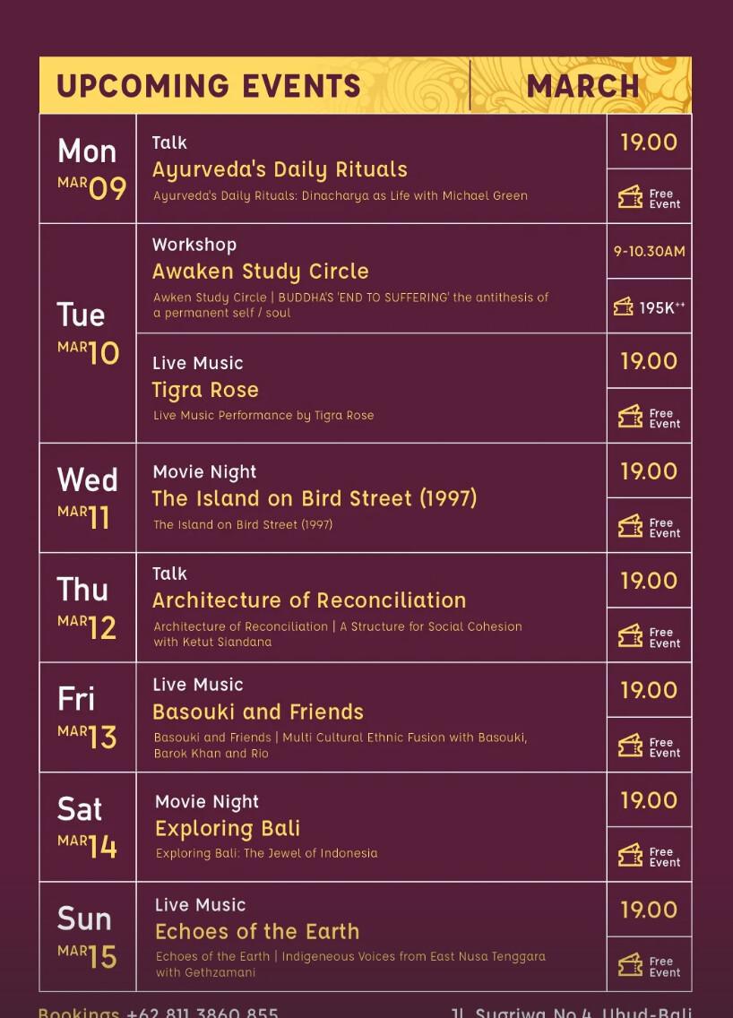 Event Schedule at Usada 