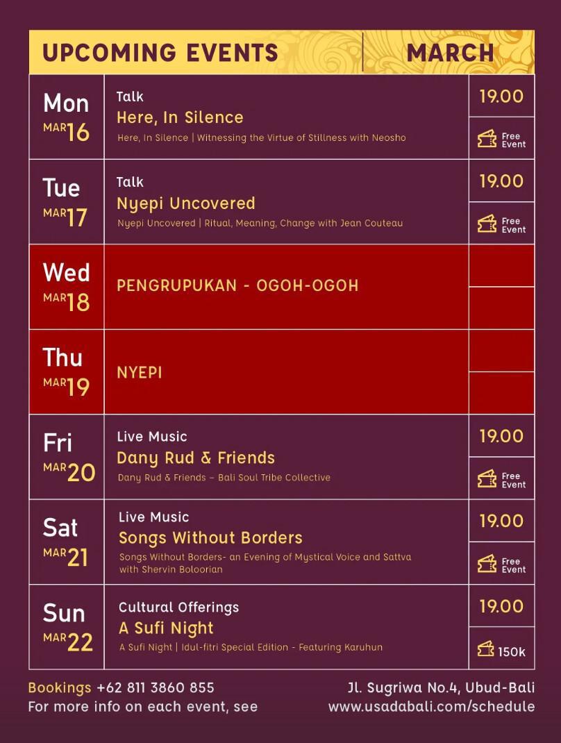 Event Schedule at Usada 