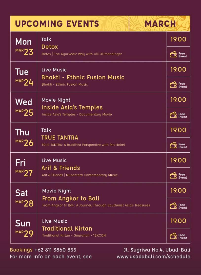 Event Schedule at Usada 