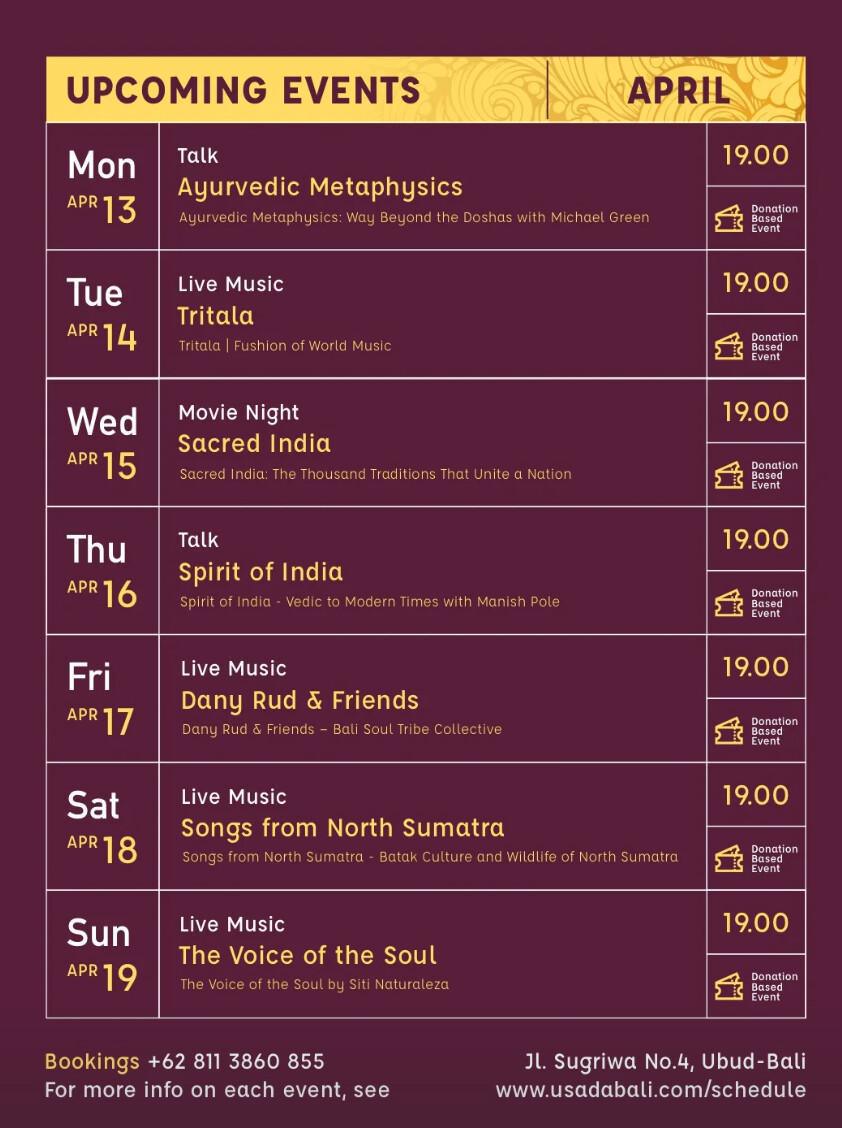 Event Schedule at Usada 