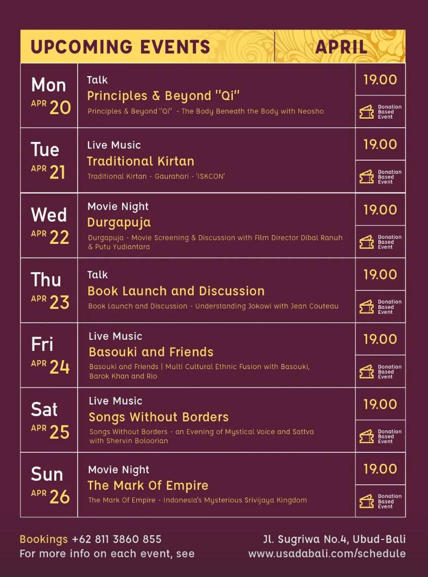 Event Schedule at Usada 